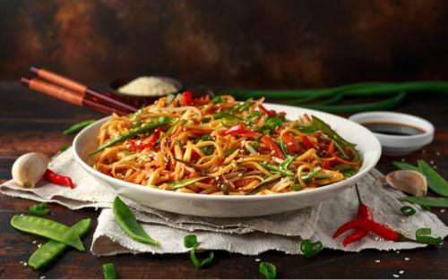 Noodles plated kept on a table