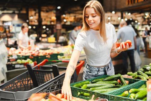 Girl shopping for groceries 