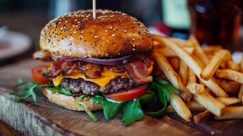 Beef Burger and fries 