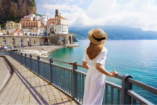 Person travelling in Europe in summer